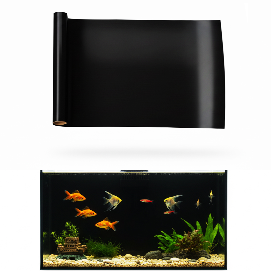 Aquarium Fish Wallpaper - Akvaryum Arka Planı Statik Yapışkanlı Siyah