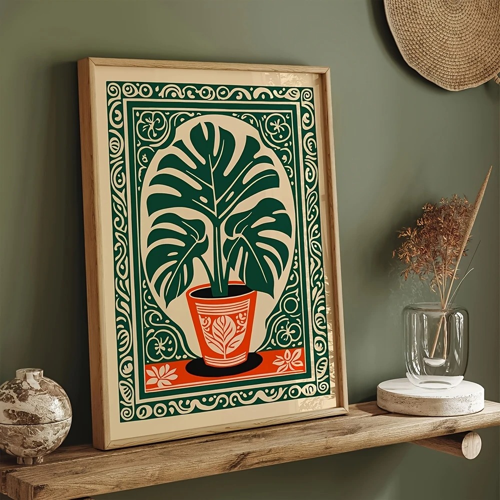 Live Plant Fertilizer - Bohemian Monstera Bitki Tuval Baskı Retro